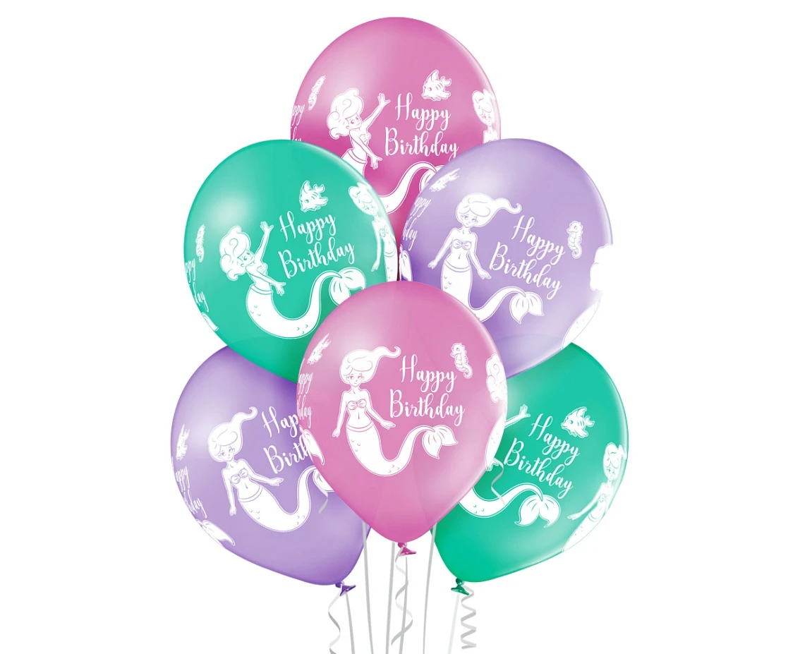 Balloons Belbal 12", D11, birthday mermaid, 6pcs